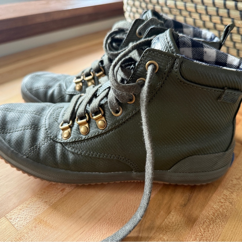 Keds Olive water resistant Sneakers with Metallic and Plaid Details